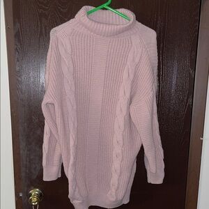 Cozy Pink Cable Knit Sweater Dress